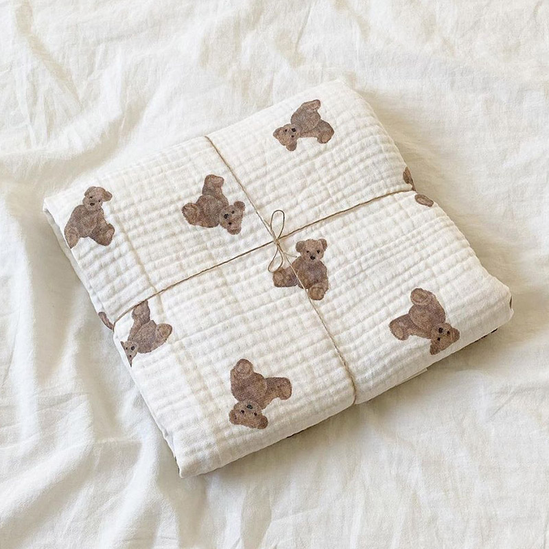 Swaddle Blanket Muslin - Bear Print Baby Blankets Newborn Muslin