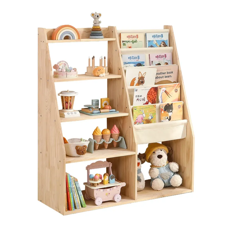 Baby Nursery Bookshelf - Solid Wood Kids Bookshelf Toy Storage
