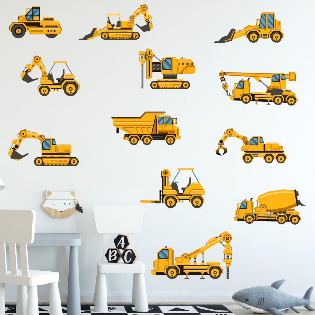 Baby Nursery Wall Decals - Cartoon Excavator Engineering Car Wall Sticker