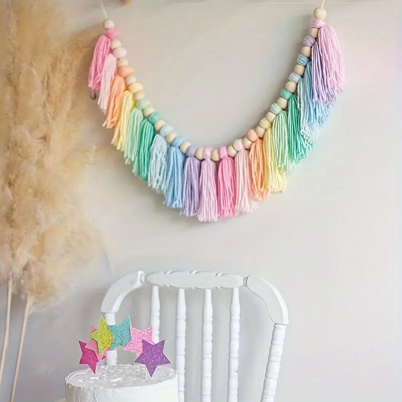 Baby Nursery Decor Girl - 1pc Boho Colorful Rainbow Tassel Garland