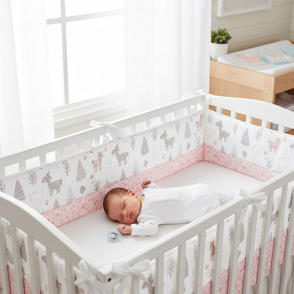 Baby Nursery Glider - Pink Cotton Crib Bumper Soft Anti-Collision