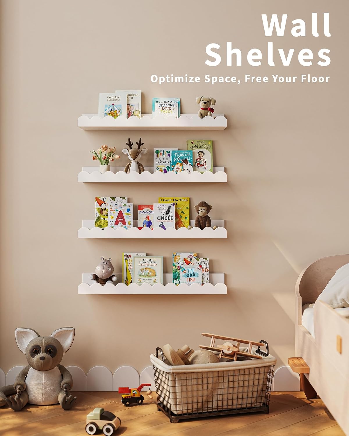 Set of 4 white scalloped float - Baby Nursery Bookshelf review and price