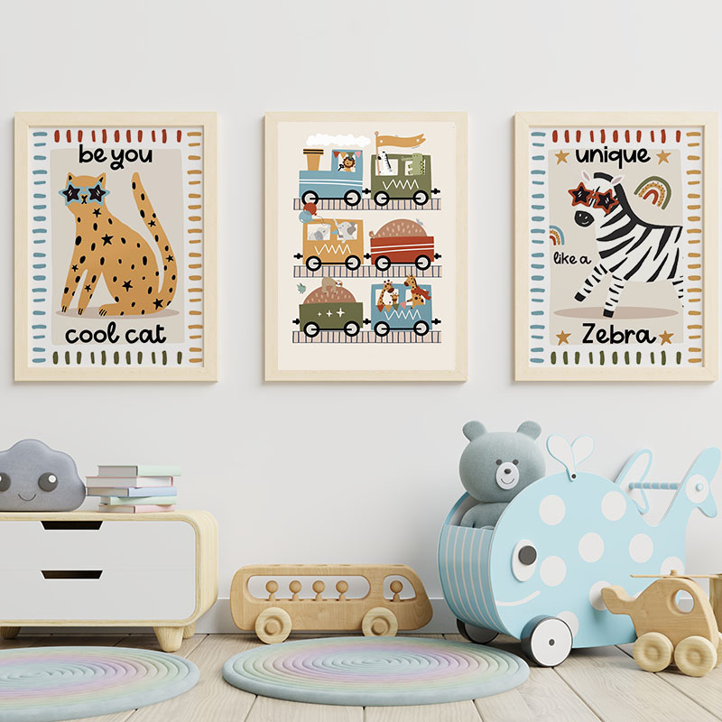 Funny Cartoon Animals Car Bus  - Baby Nursery Prints review and price