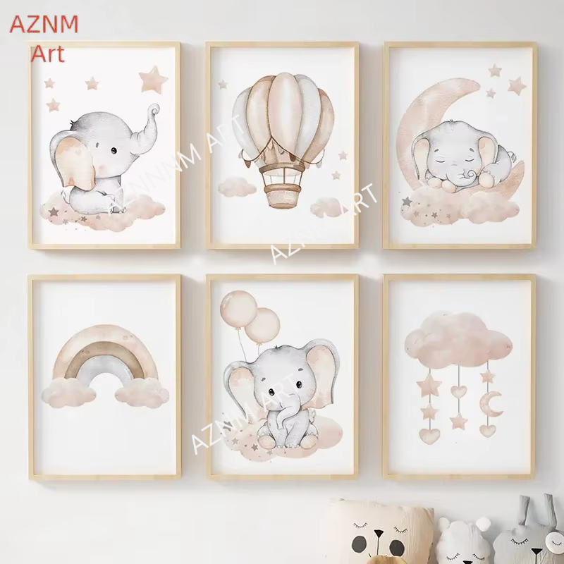 Elephant Balloon Rainbow Moon  - Baby Nursery Prints review and price