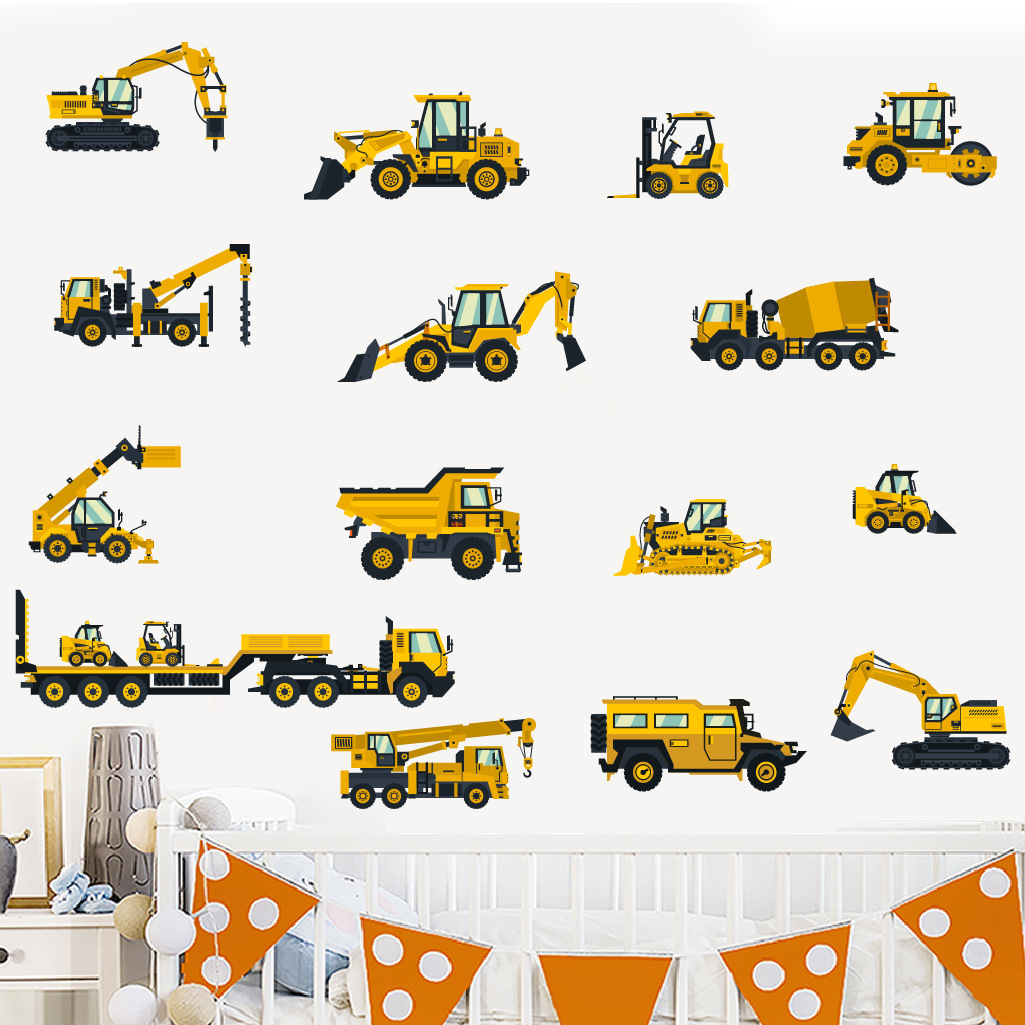Cartoon Excavator Engineering  - Baby Nursery Wall Decals review and price