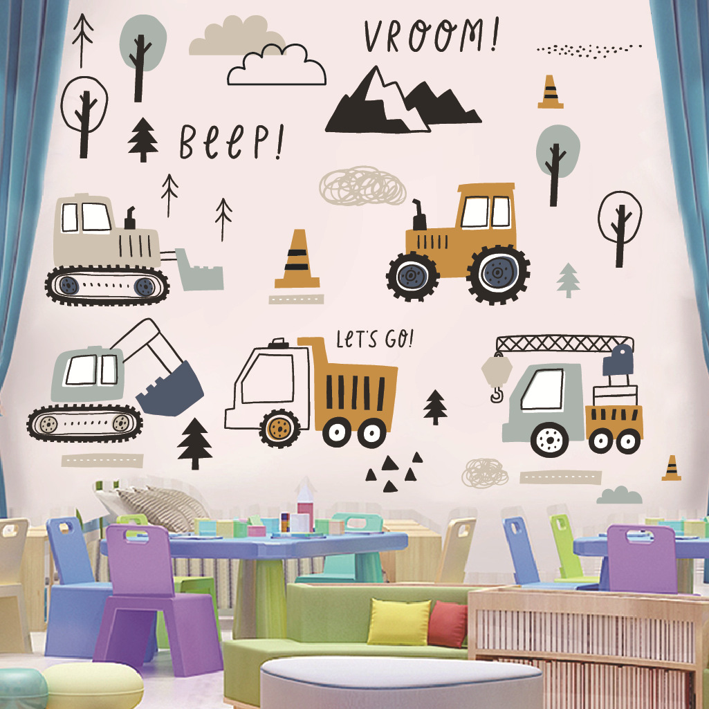 Cartoon Excavator Engineering  - Baby Nursery Wall Decals review and price