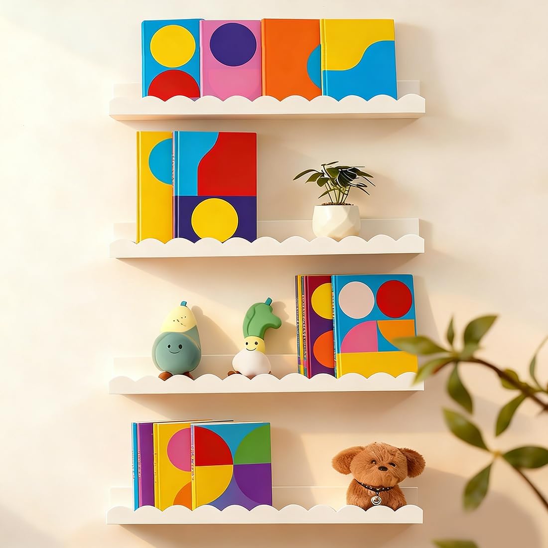 Set of 4 white scalloped float - Baby Nursery Bookshelf review and price