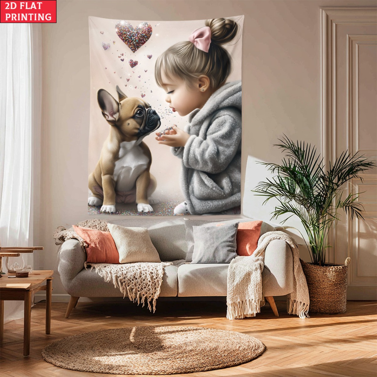 Girl with french bulldog puppy - Baby Nursery Decor Girl review and price