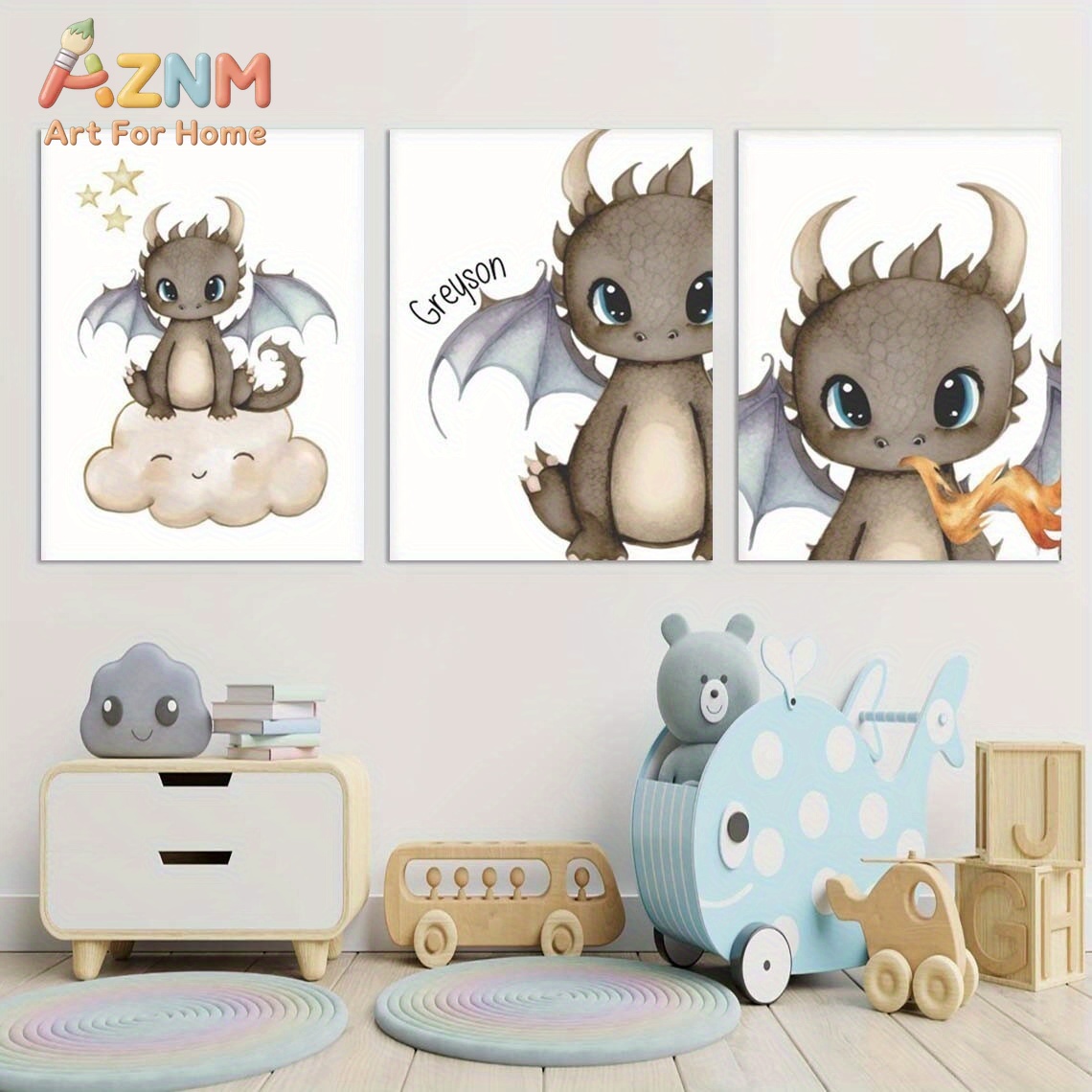 AZNM Cute Baby Dragon Canvas W - Baby Nursery Prints review and price