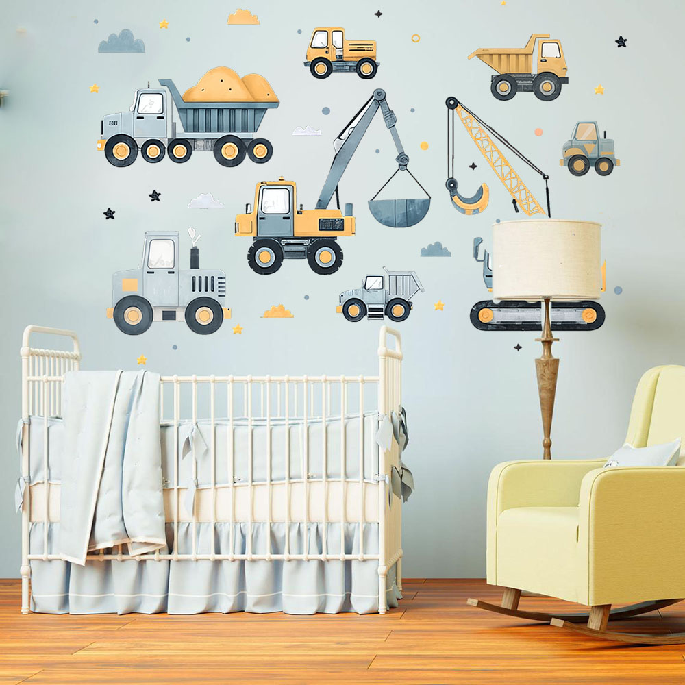 Cartoon Excavator Vehicles Set - Baby Nursery Vinyl review and price