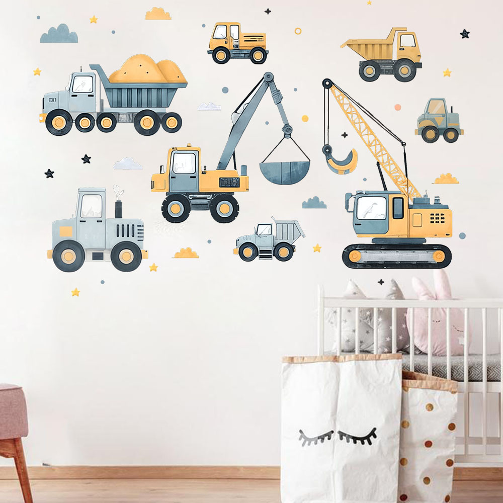 Cartoon Excavator Vehicles Set - Baby Nursery Vinyl review and price