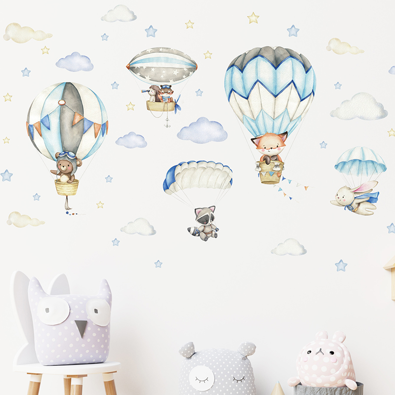 Cartoon Cute Animals Hot Air B - Baby Nursery Vinyl review and price