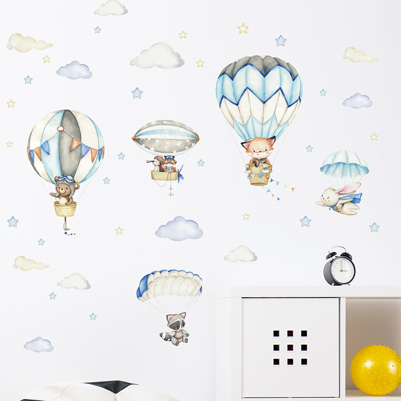 Cartoon Cute Animals Hot Air B - Baby Nursery Vinyl review and price