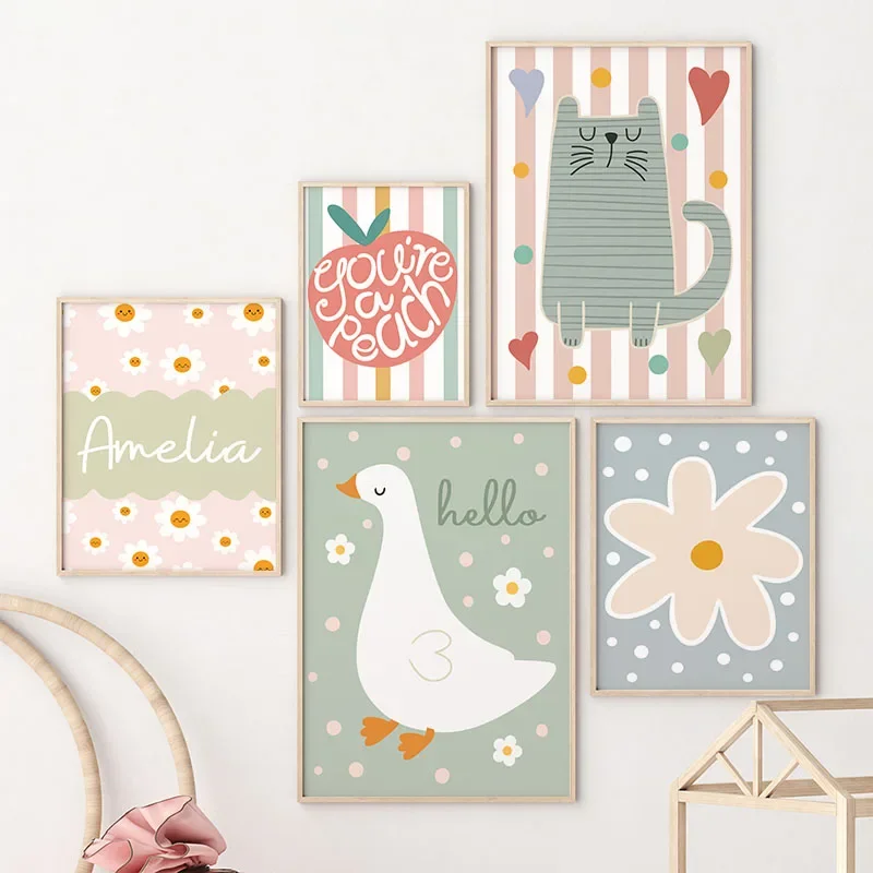 Cartoon Cat Duck Bird Apple Cu - Baby Nursery Prints review and price