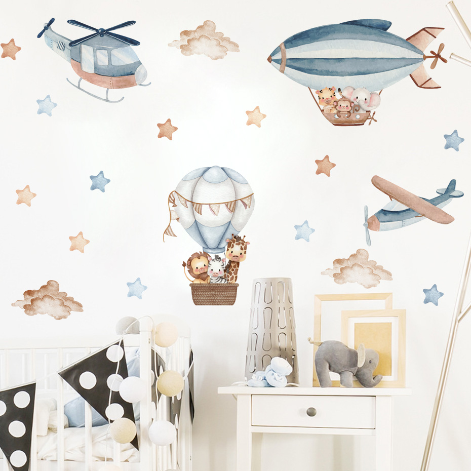 Watercolor Animals Hot Air Bal - Baby Nursery Vinyl review and price