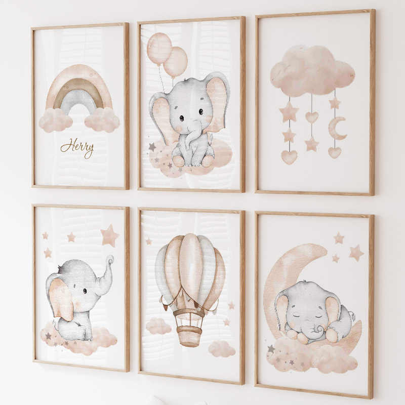 Cute Elephant Hot Balloon Moon - Baby Nursery Prints review and price