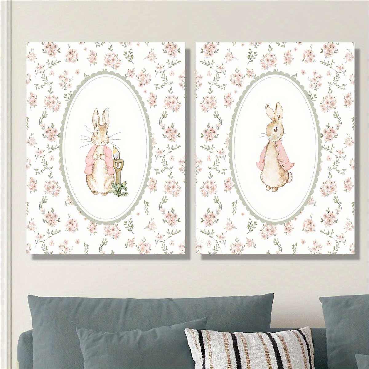 2pcs Retro Easter Rabbit Canva - Baby Nursery Decor Girl review and price
