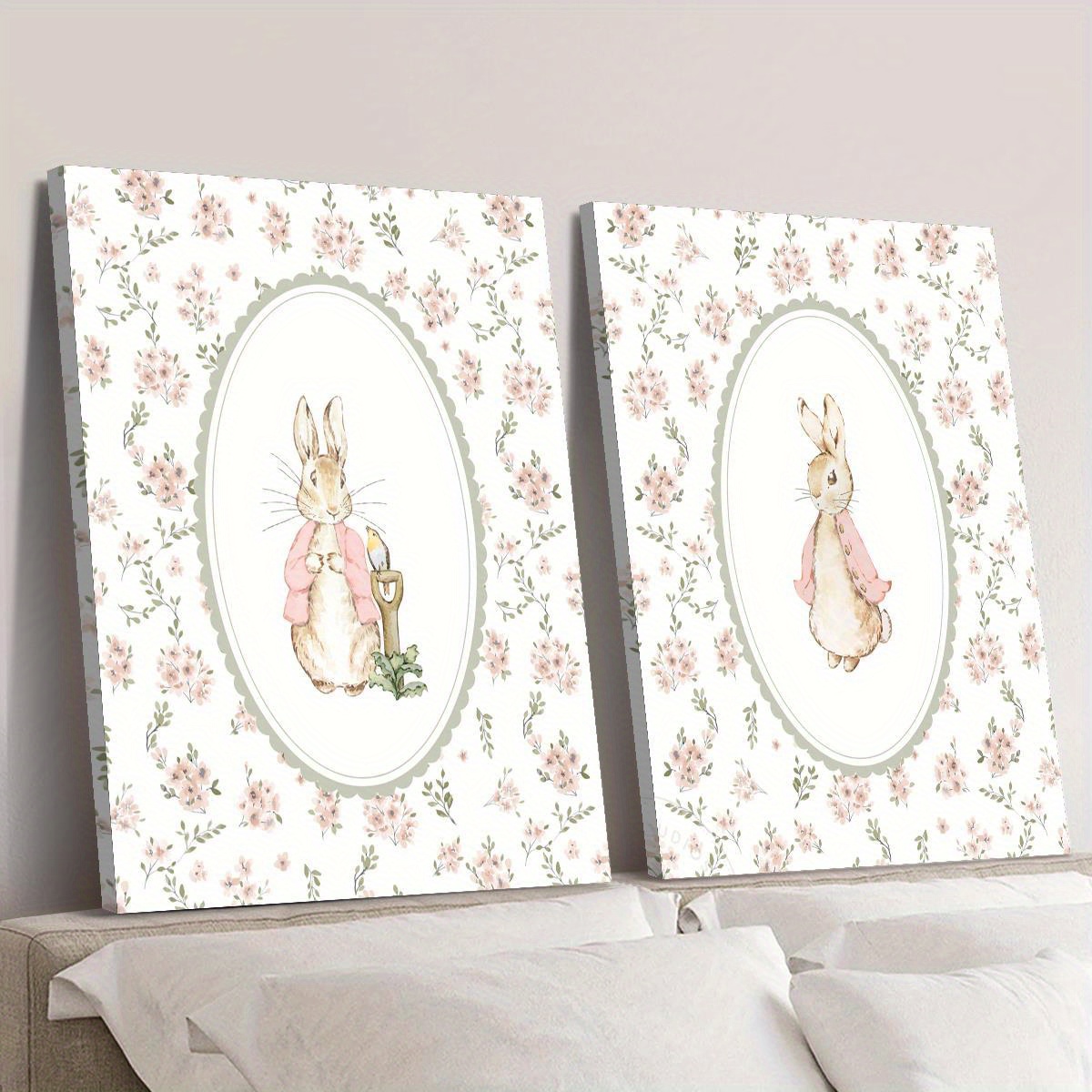 2pcs Retro Easter Rabbit Canva - Baby Nursery Decor Girl review and price