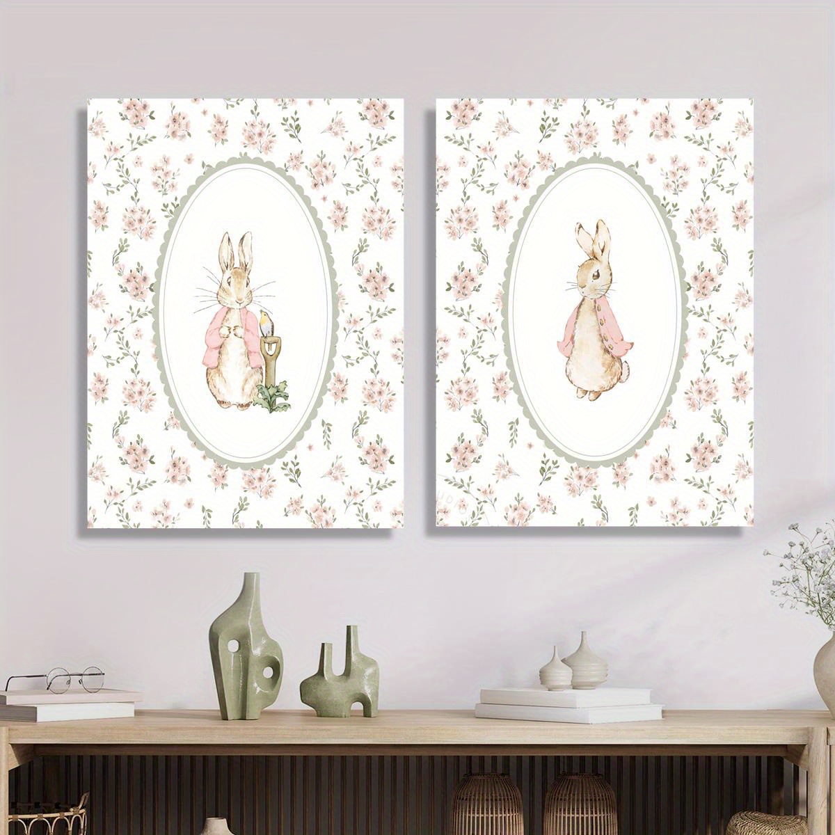 2pcs Retro Easter Rabbit Canva - Baby Nursery Decor Girl review and price