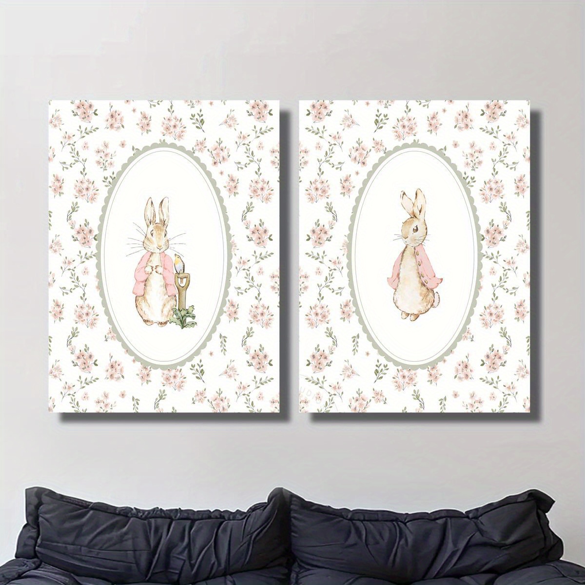 2pcs Retro Easter Rabbit Canva - Baby Nursery Decor Girl review and price