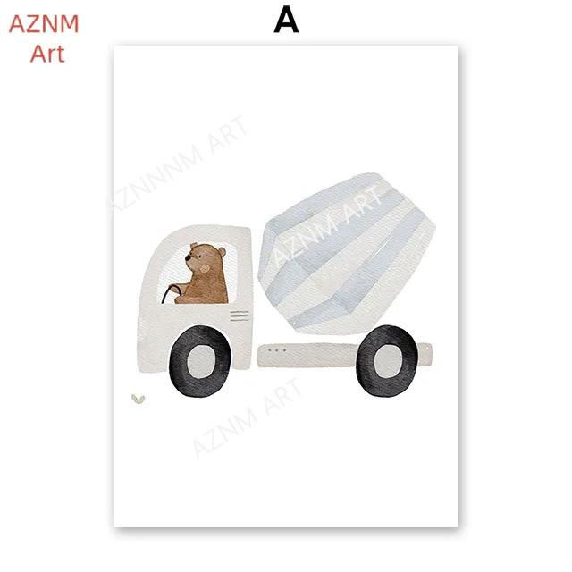 Cute Boho Bear Crane Excavator - Baby Nursery Art review and price