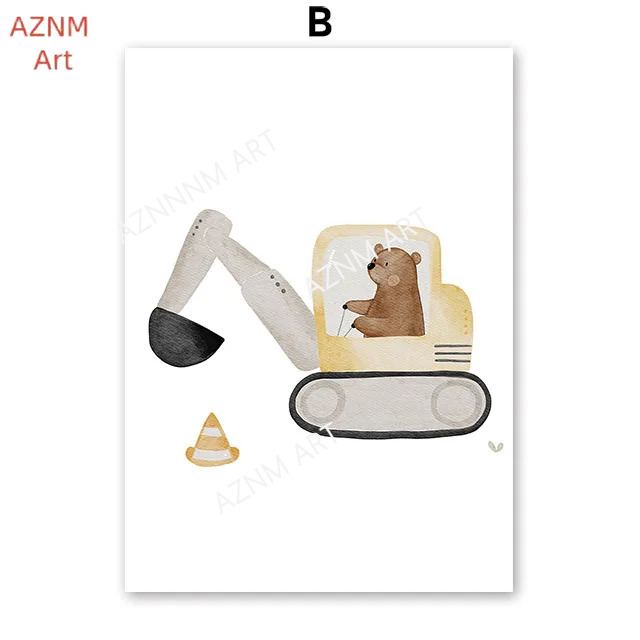 Cute Boho Bear Crane Excavator - Baby Nursery Art review and price