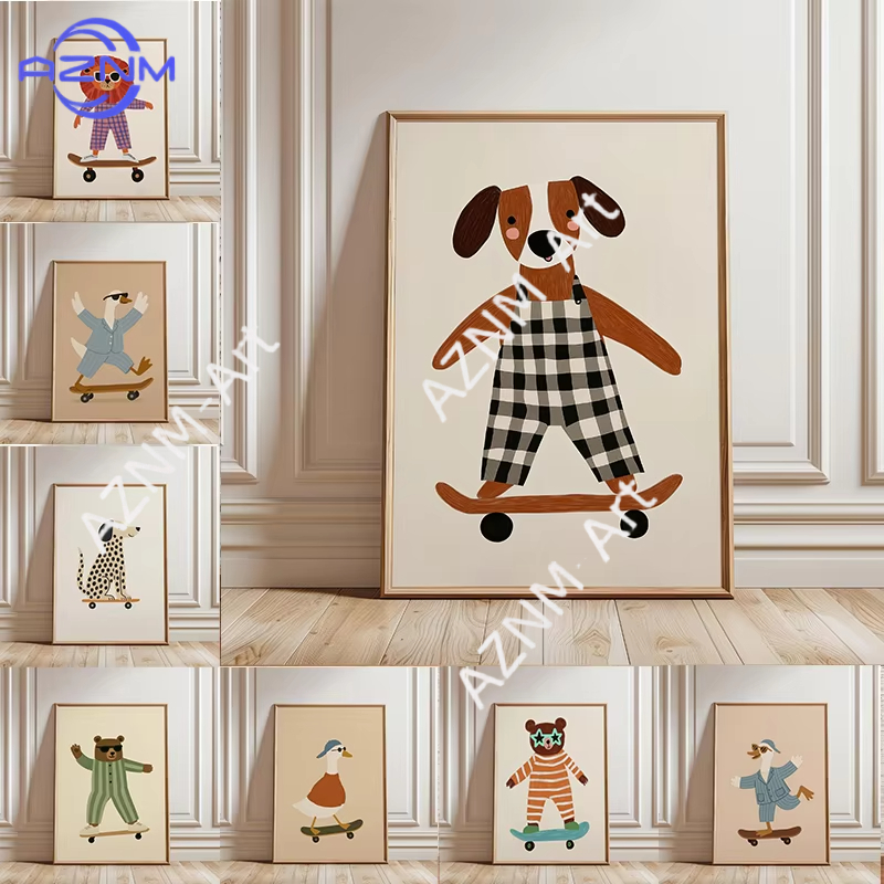 1PC Funny Animal Skateboarding - Baby Nursery Prints review and price