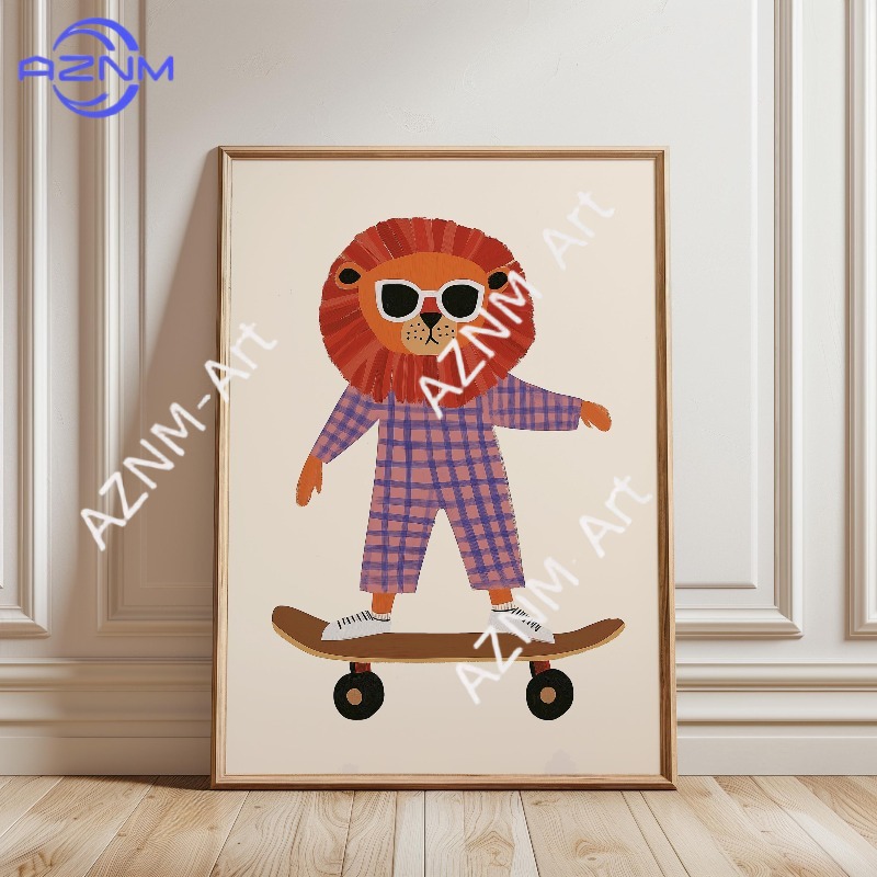 1PC Funny Animal Skateboarding - Baby Nursery Prints review and price