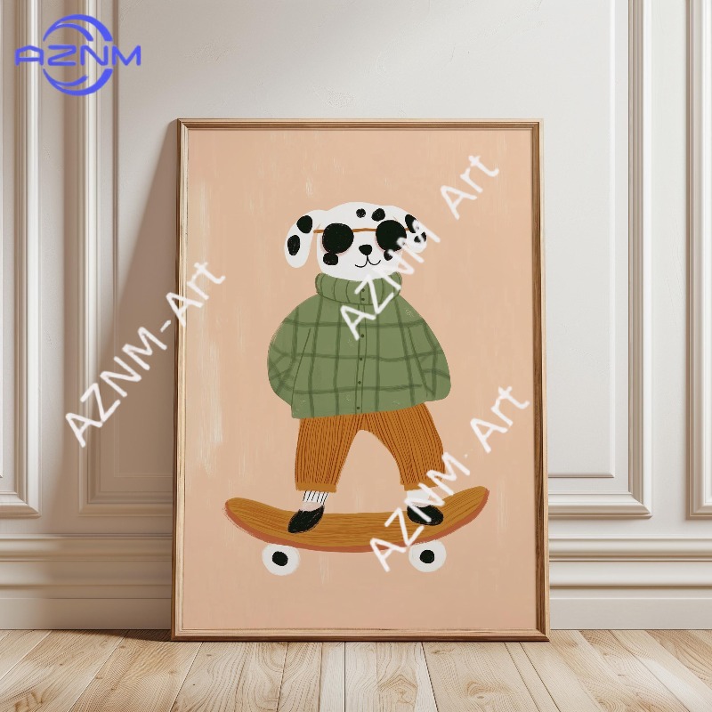 1PC Funny Animal Skateboarding - Baby Nursery Prints review and price