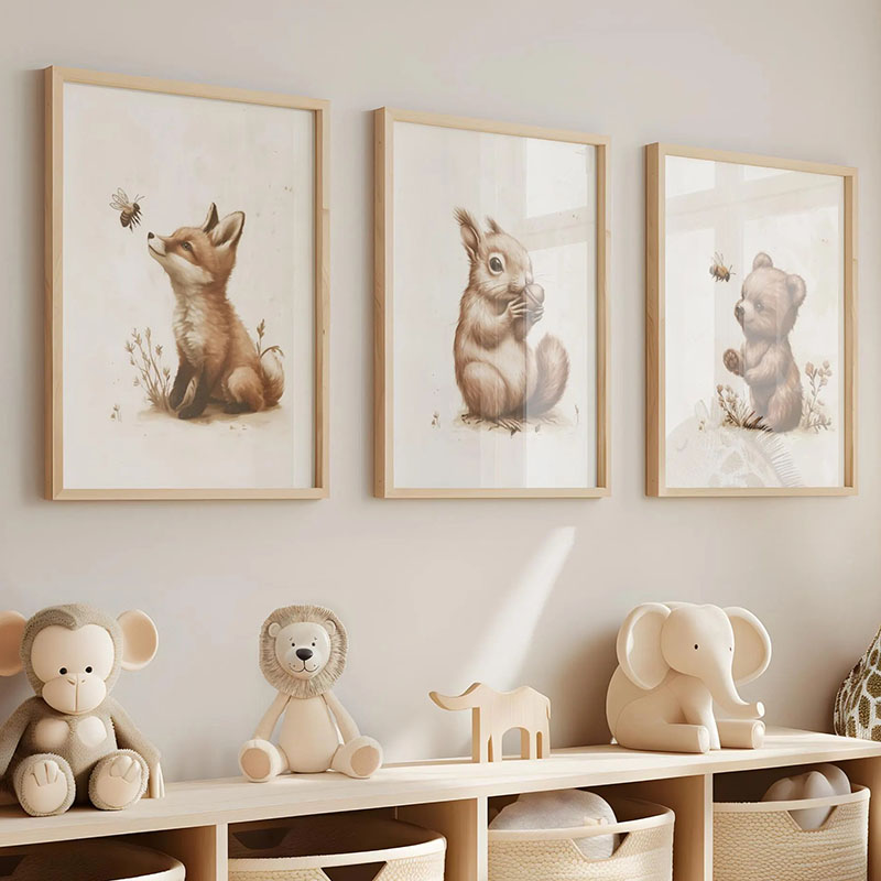 Bear Rabbit Fox Deer Squirrel  - Baby Nursery Prints review and price