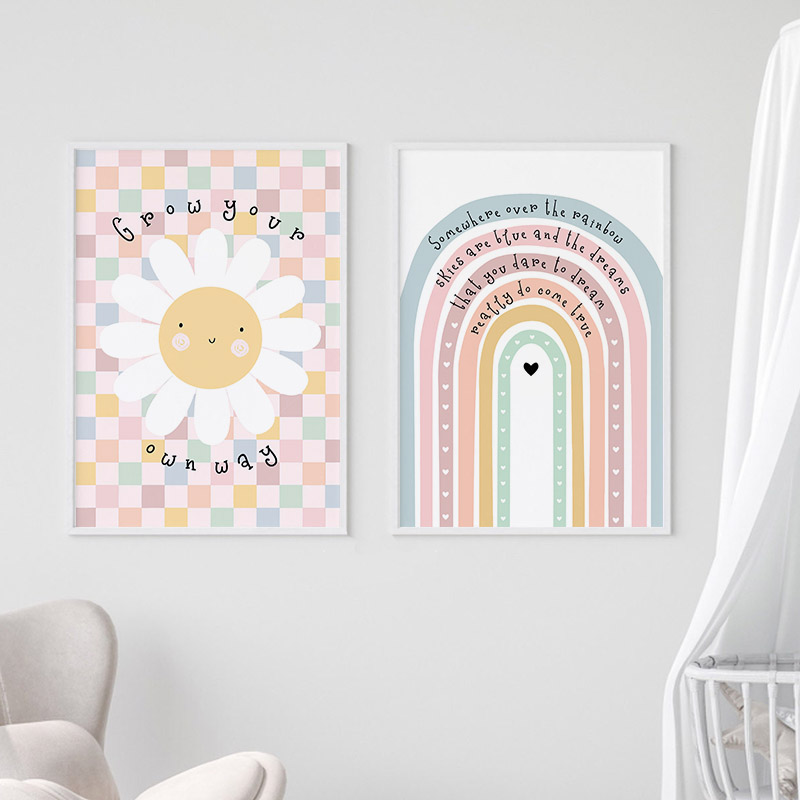 Sun Flower Rainbow Cloud Heart - Baby Nursery Prints review and price