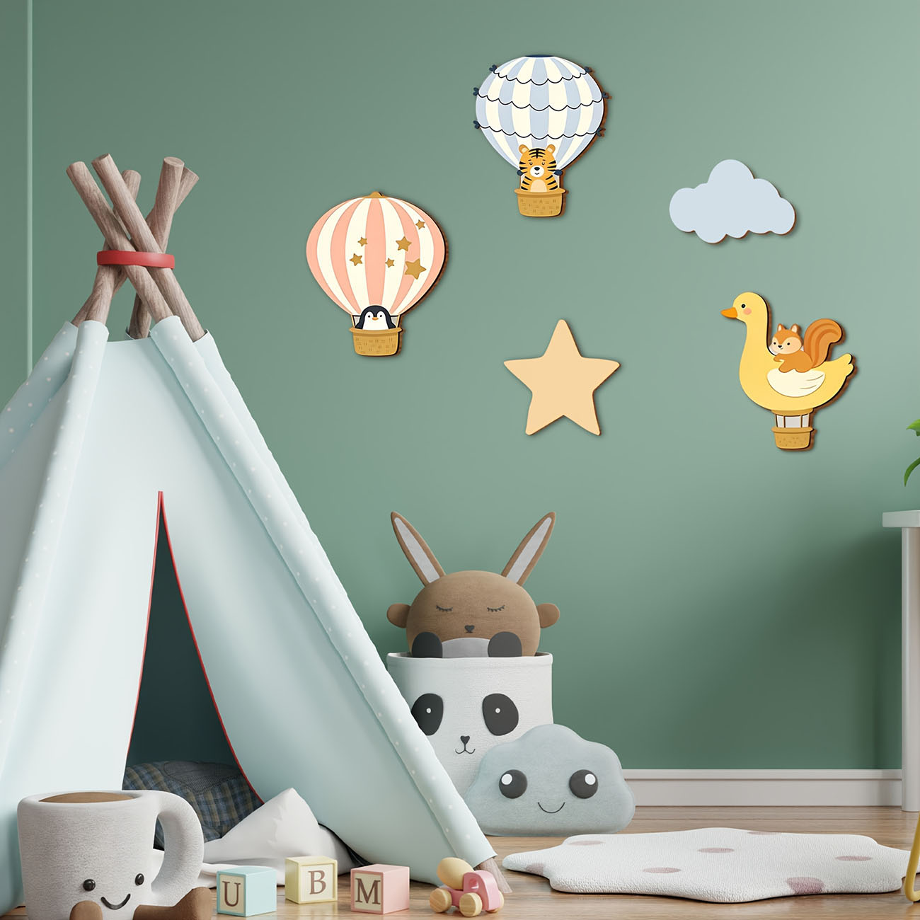 5Pcs Animal Hot Air Balloon Wo - Baby Nursery Vinyl review and price
